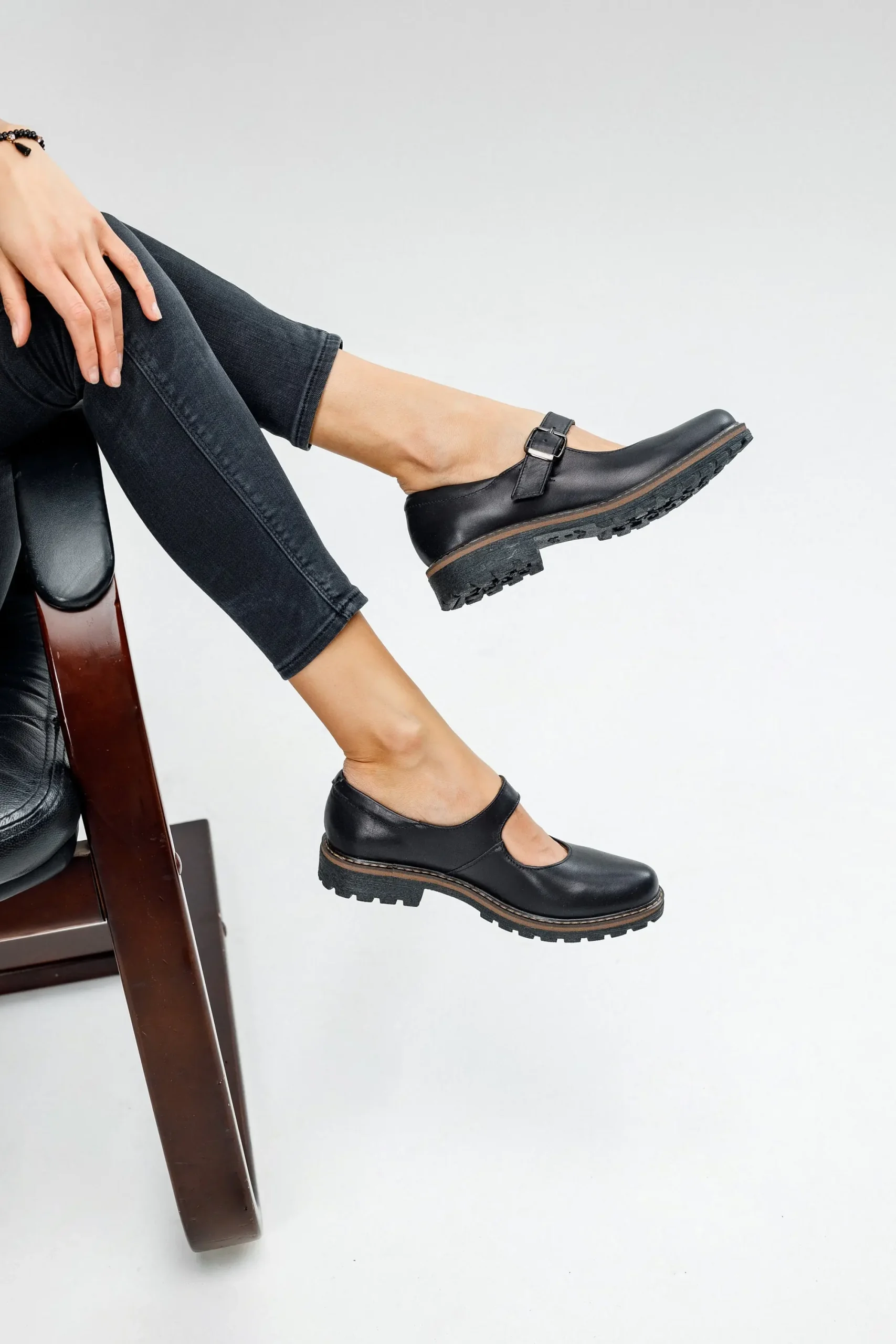 Black Leather Classic Chunky Mary Jane Flats Black Leather Classic Chunky Mary Jane Flats