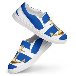 Nautical Slipon Canvas Shoes: Golden Anchor Striped Sneakers