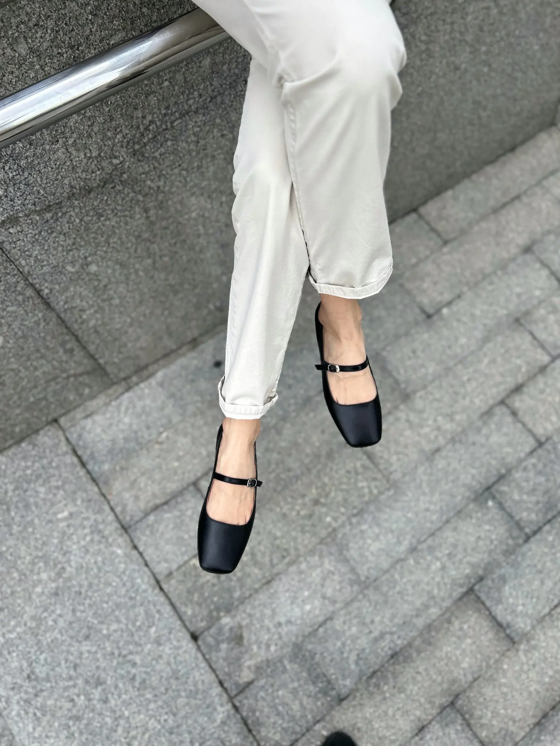 Black Square Toe Mary Jane Leather Flats Black Square Toe Mary Jane Leather Flats