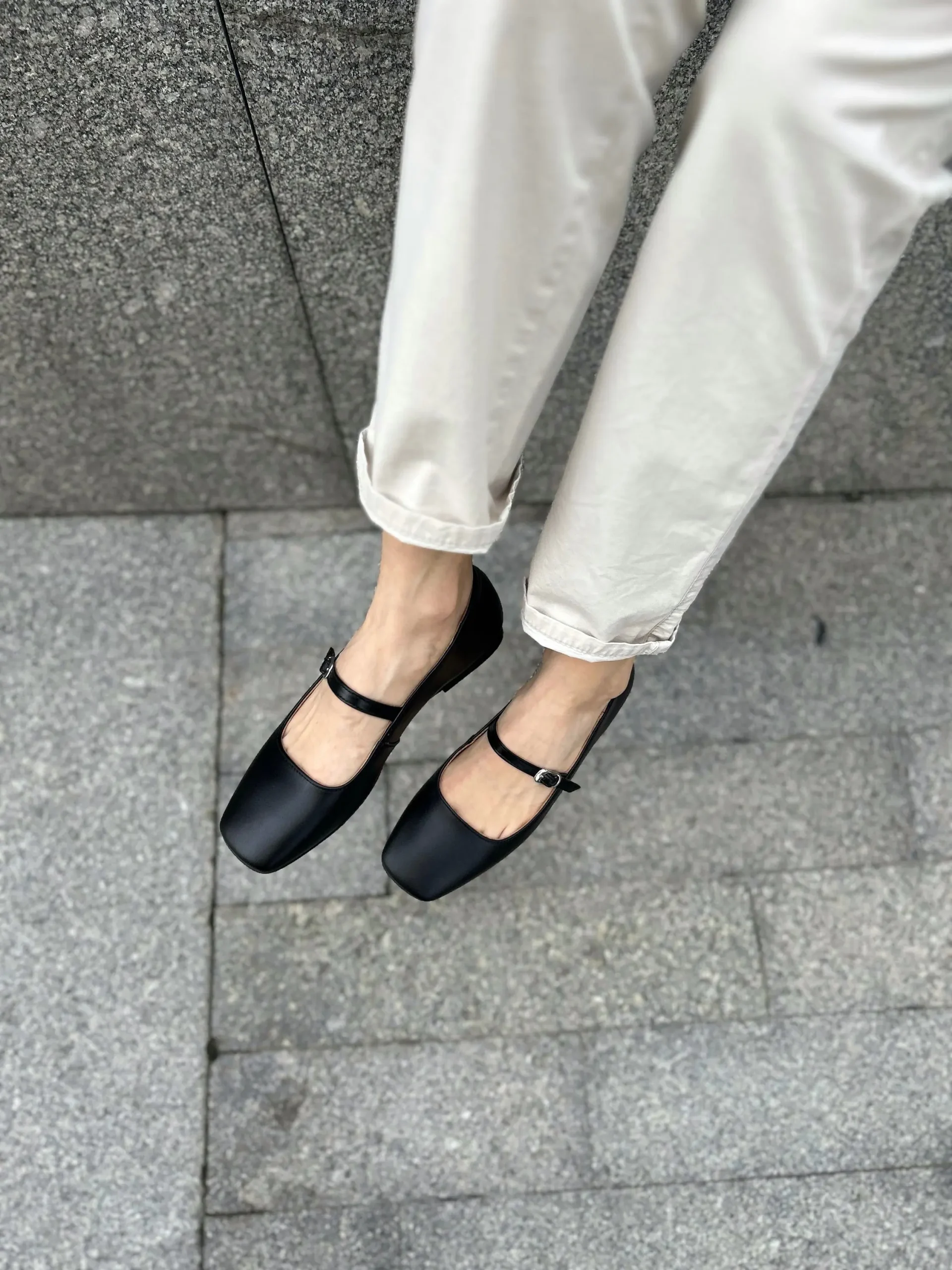 Black Square Toe Mary Jane Leather Flats Black Square Toe Mary Jane Leather Flats