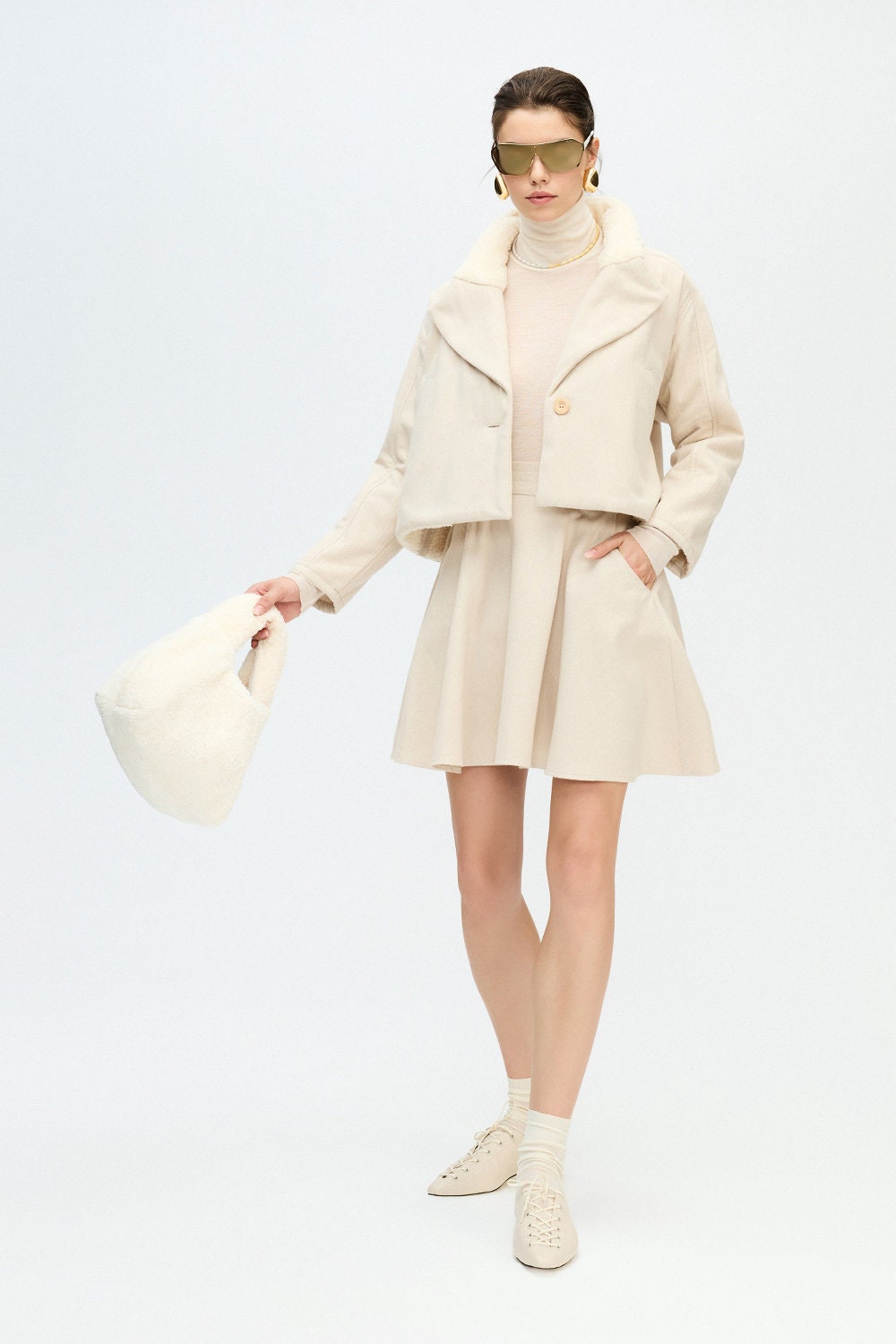 Herringbone Sherpa Jacket Cotton Beige Soft Herringbone Sherpa Jacket Cotton Beige Soft