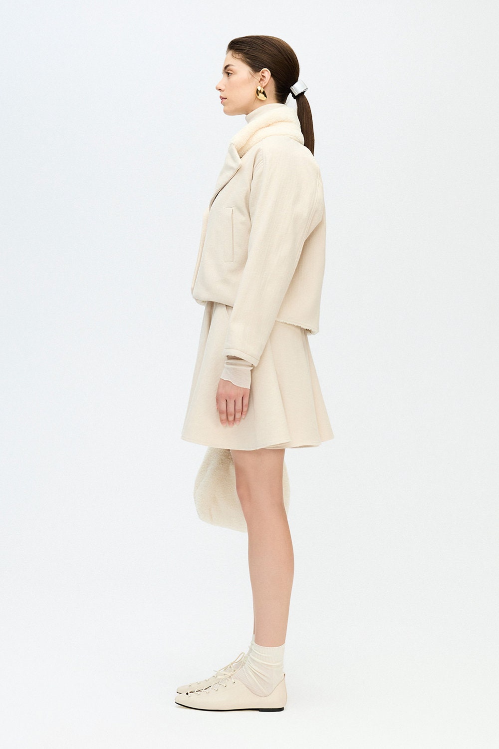 Herringbone Sherpa Jacket Cotton Beige Soft Herringbone Sherpa Jacket Cotton Beige Soft