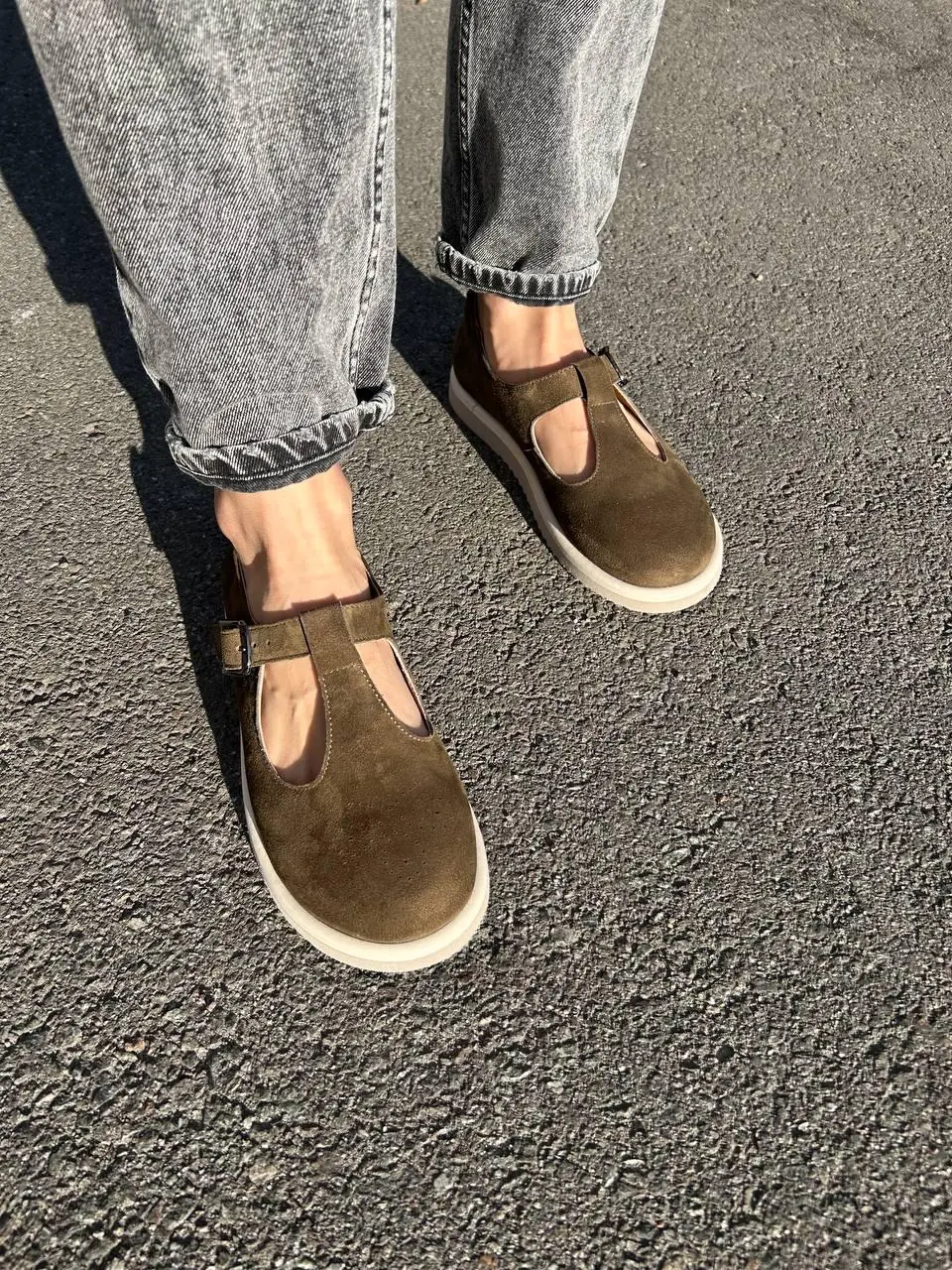 Olive Suede Mary Janes: Wide Toe Box T-strap Flats Olive Suede Mary Janes: Wide Toe Box T-strap Flats