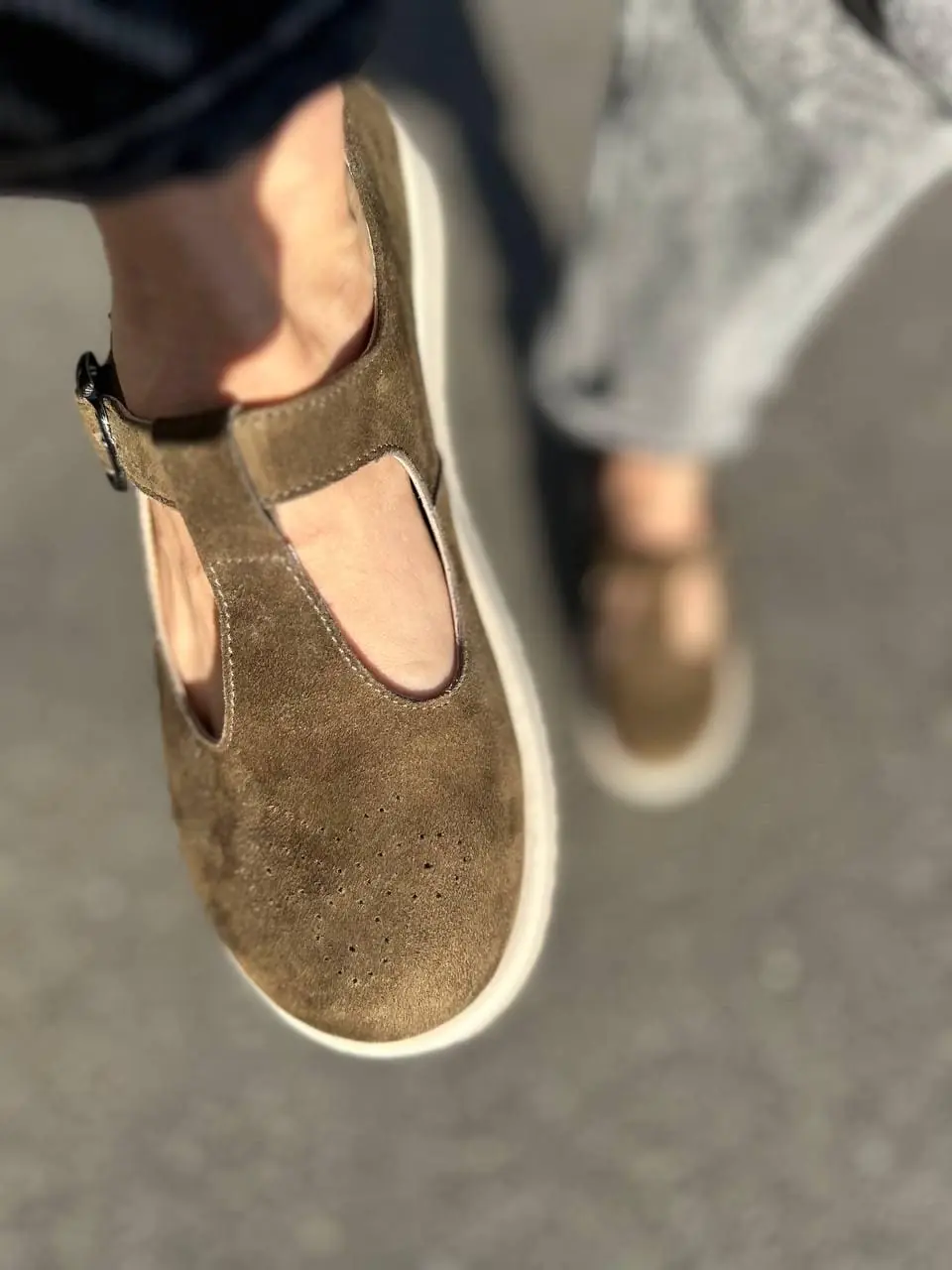 Olive Suede Mary Janes: Wide Toe Box T-strap Flats Olive Suede Mary Janes: Wide Toe Box T-strap Flats