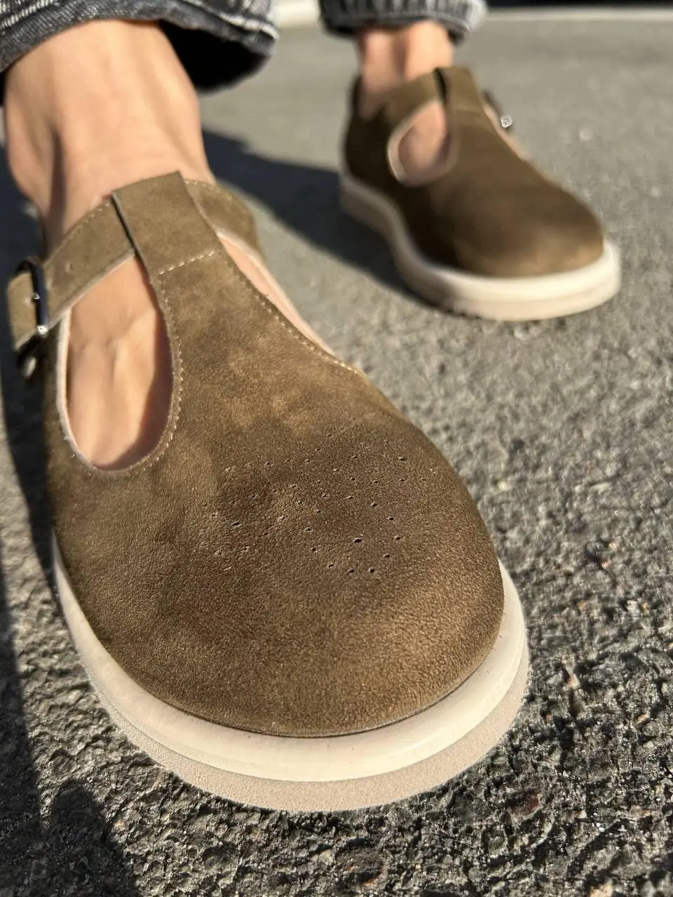 Olive Suede Mary Janes: Wide Toe Box T-strap Flats Olive Suede Mary Janes: Wide Toe Box T-strap Flats