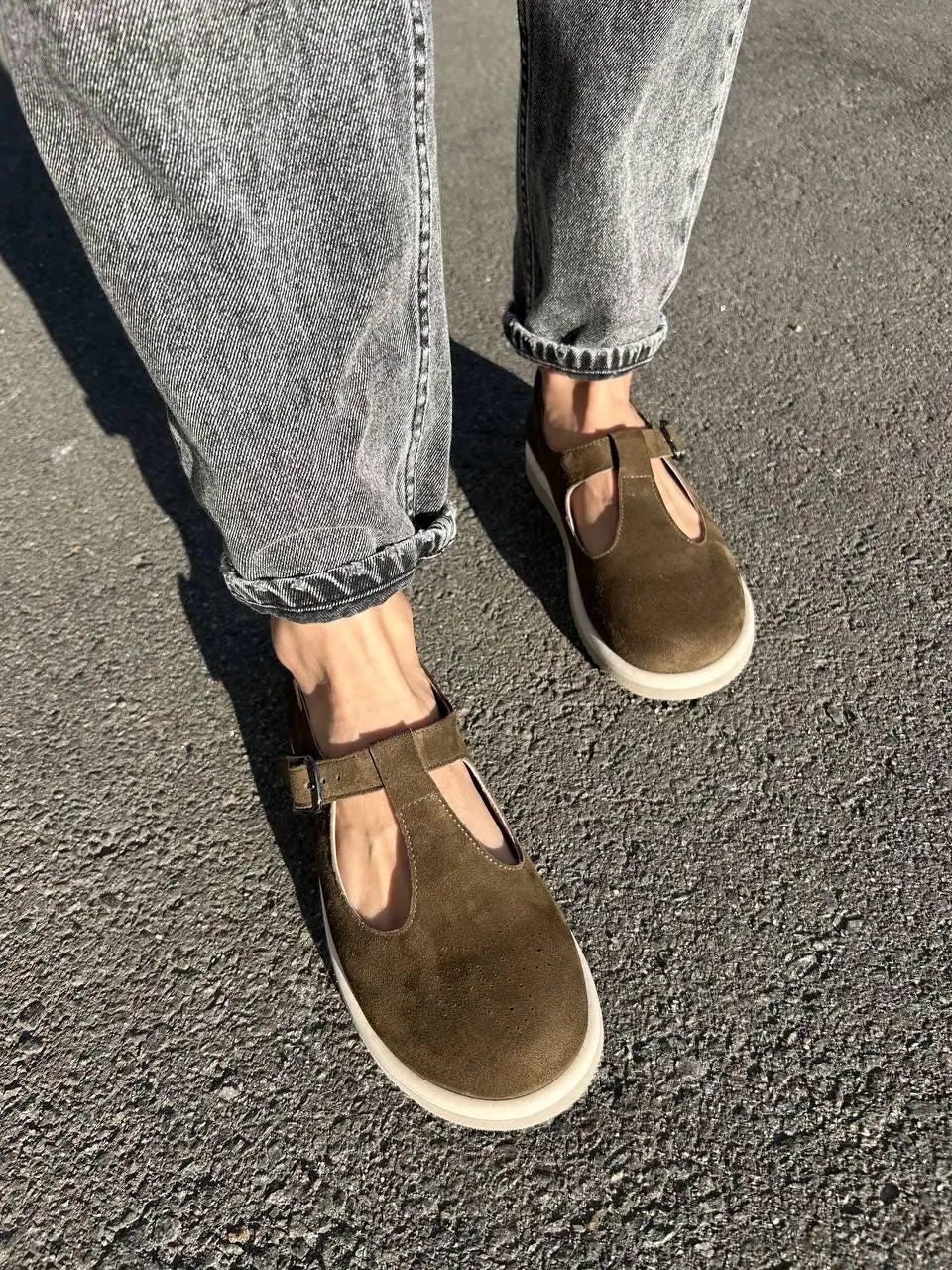 Olive Suede Mary Janes: Wide Toe Box T-strap Flats Olive Suede Mary Janes: Wide Toe Box T-strap Flats