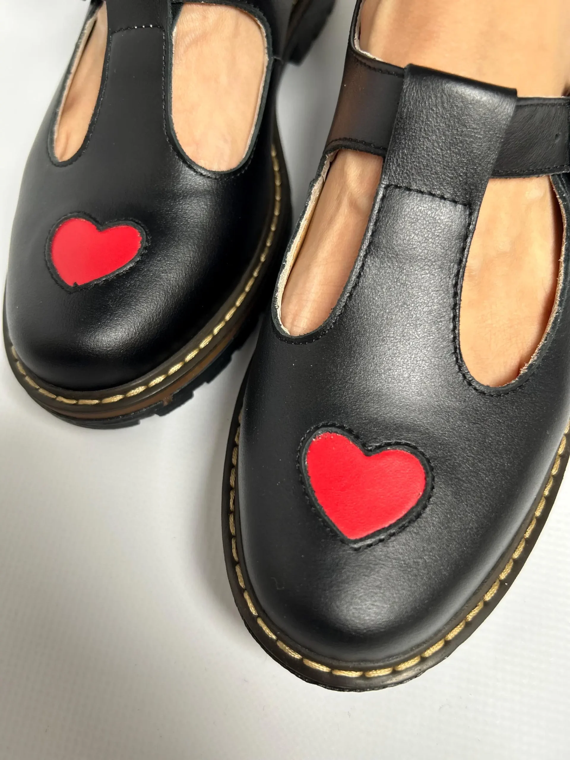 Black Heart T-strap Leather Mary Janes Black Heart T-strap Leather Mary Janes