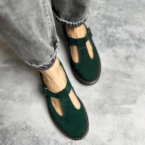 Emerald Suede Mary Jane Leather Shoes