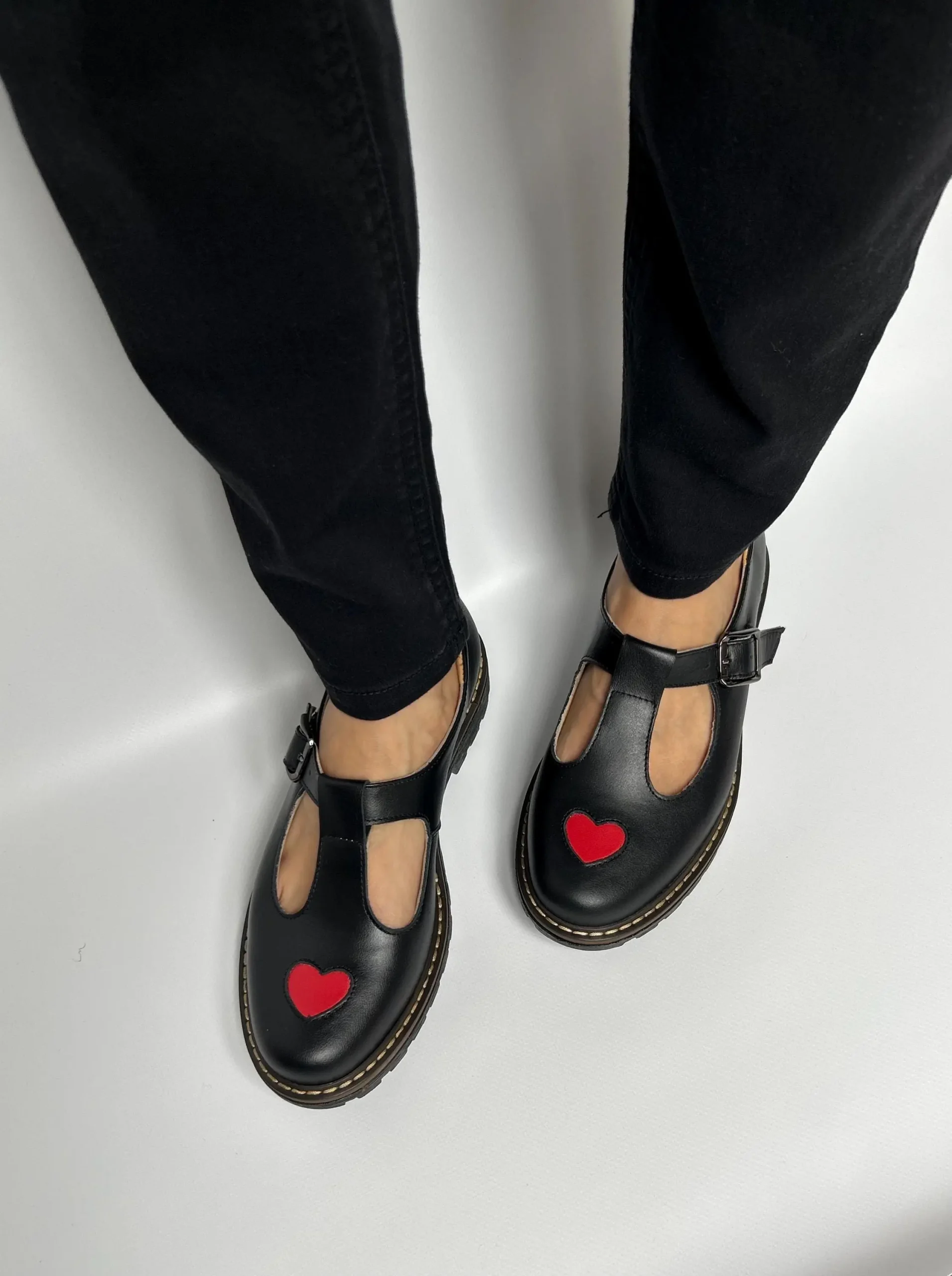 Black Heart T-strap Leather Mary Janes Black Heart T-strap Leather Mary Janes