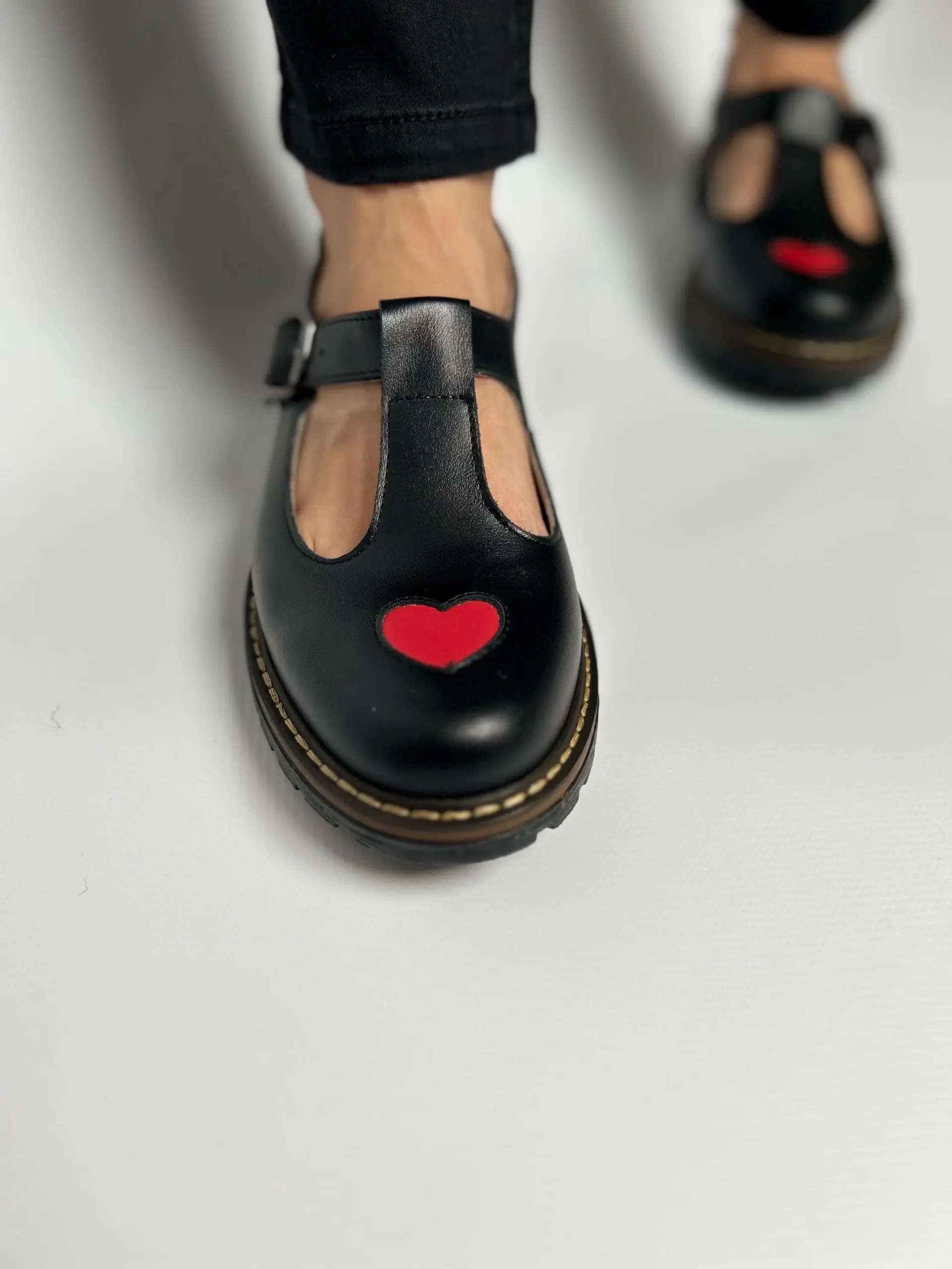 Black Heart T-strap Leather Mary Janes Black Heart T-strap Leather Mary Janes