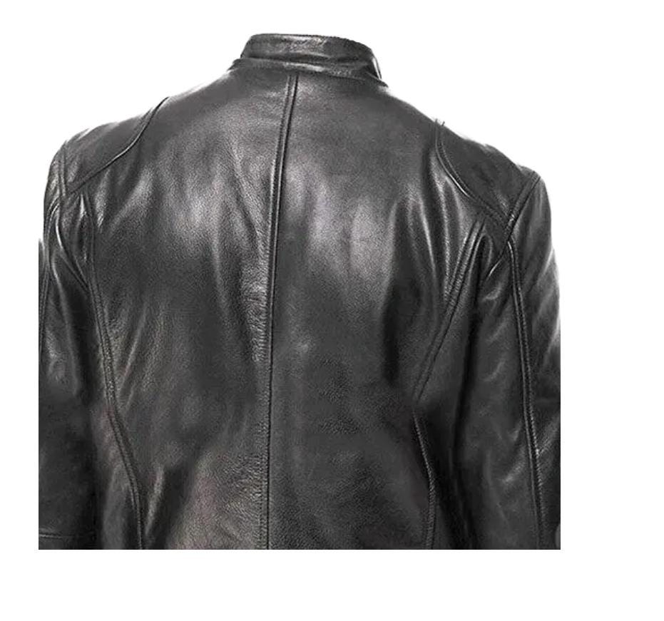 Cafe Racer Leather Jacket: Genuine Sheepskin Black Metal Cafe Racer Leather Jacket: Genuine Sheepskin Black Metal