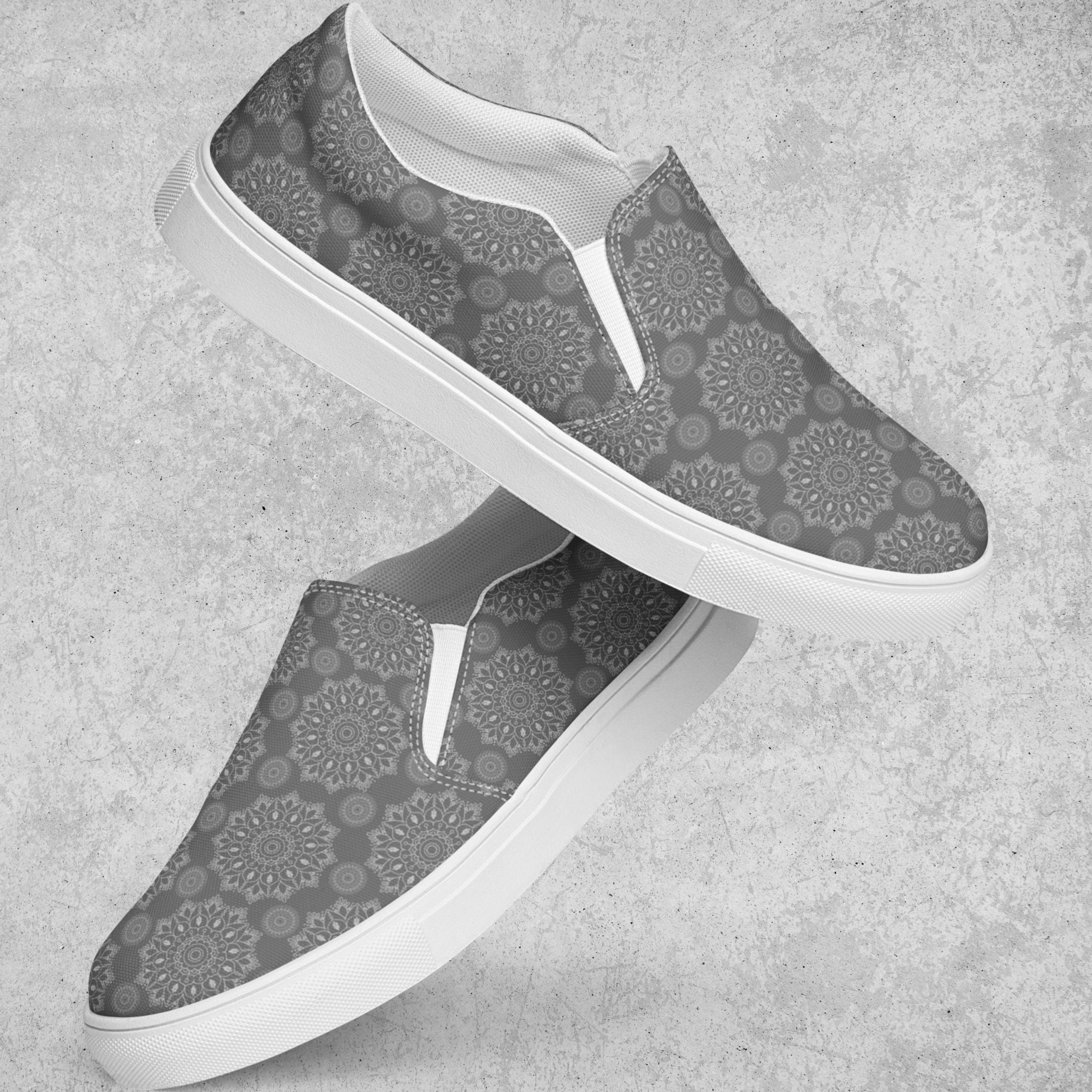 Gray Mandala Slip On Canvas Shoes For Men Gray Mandala Slip On Canvas Shoes For Men