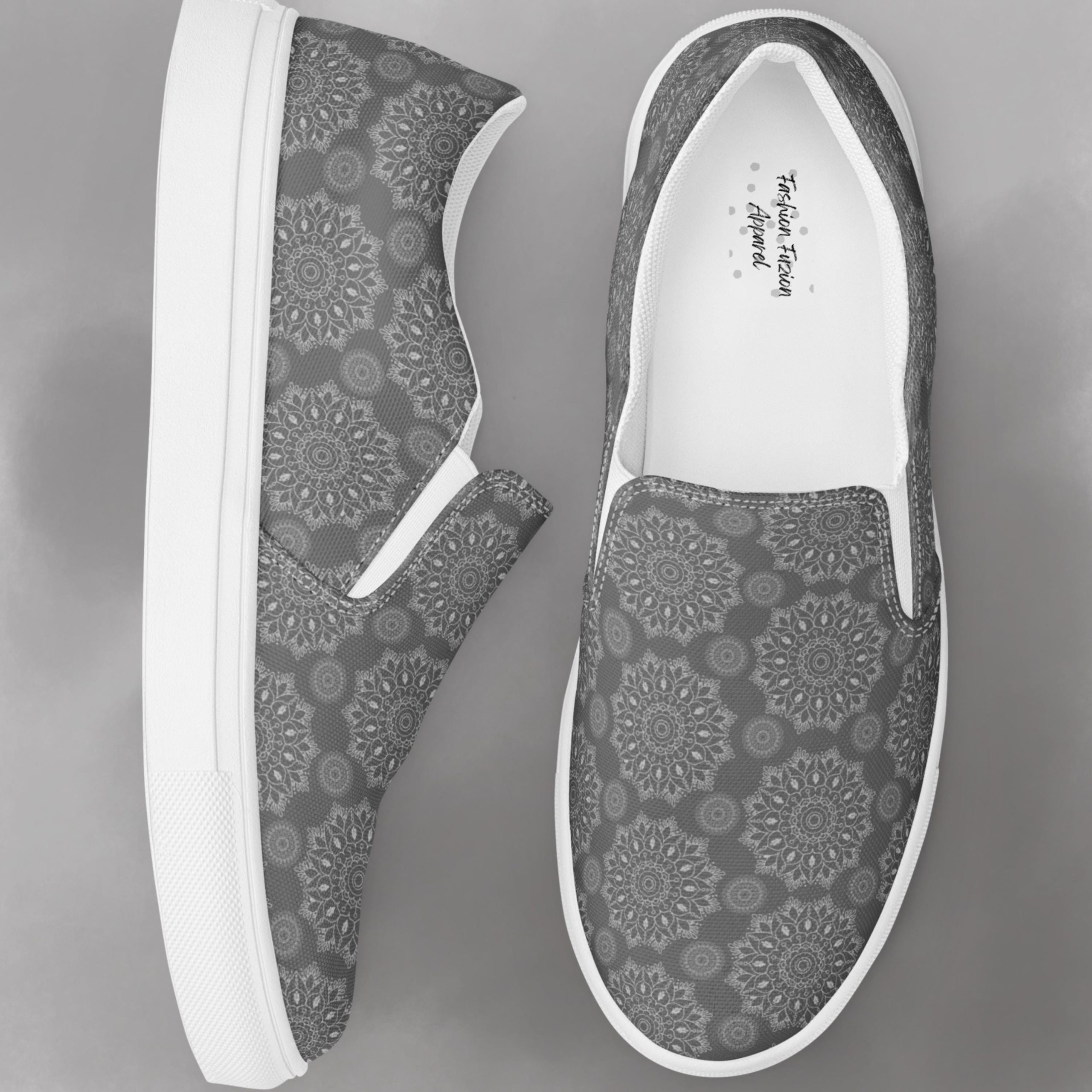 Gray Mandala Slip On Canvas Shoes For Men Gray Mandala Slip On Canvas Shoes For Men