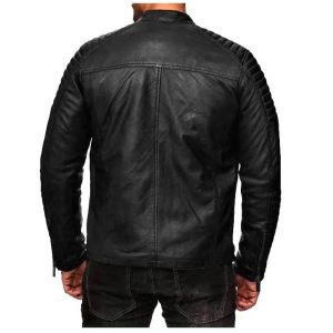 Men's Black Sheepskin Leather Cafe Racer Jacket Tn5bk