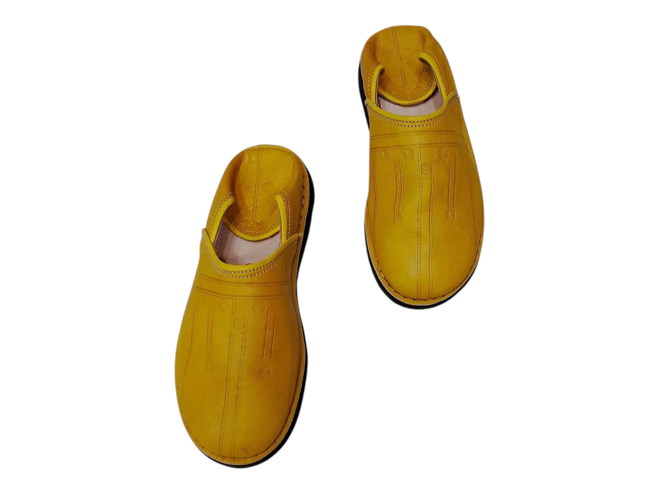 Bright Yellow Moroccan Leather Babouche Handmade Traditional Slippers Bright Yellow Moroccan Leather Babouche Handmade Traditional Slippers