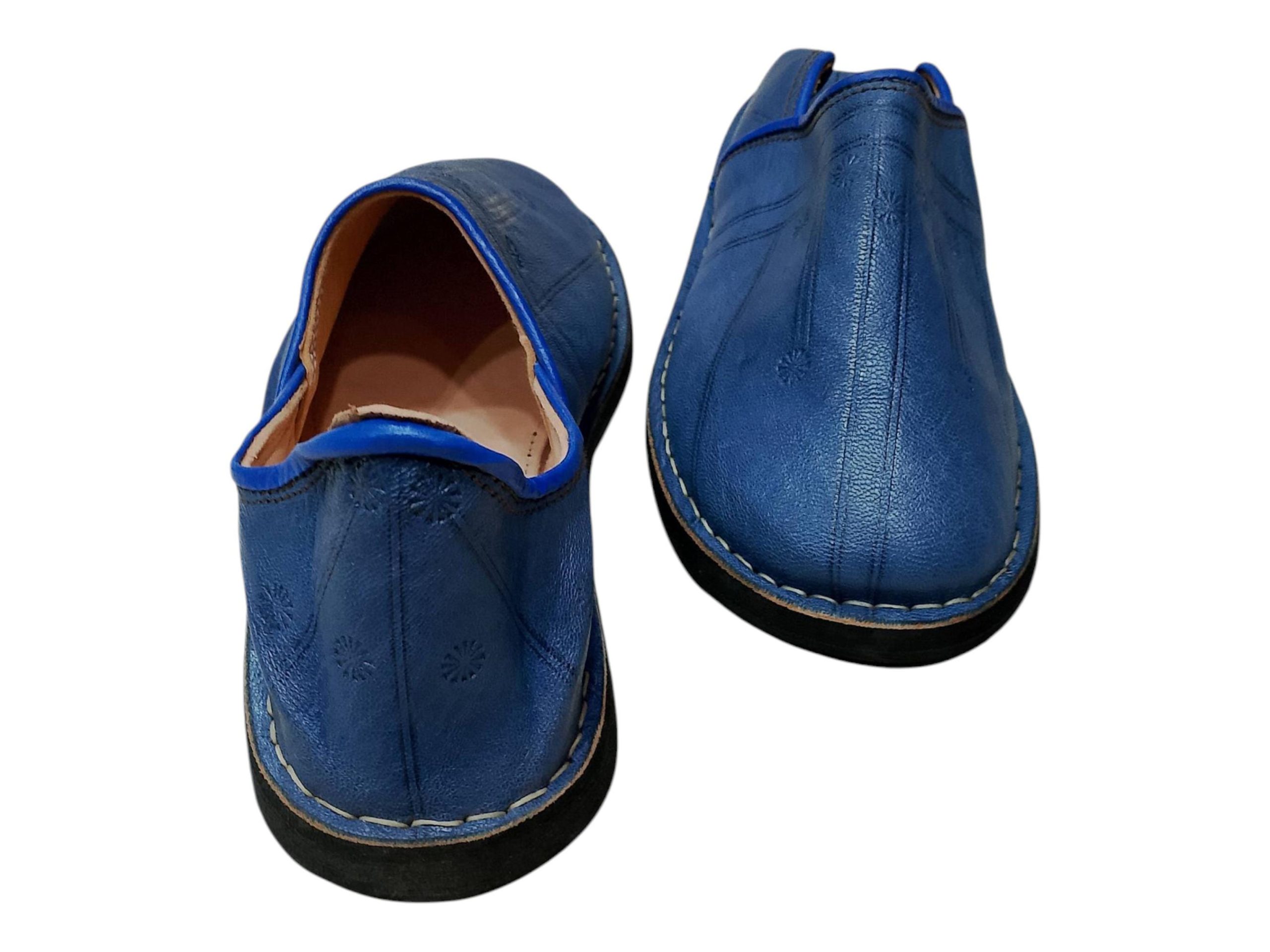 Blue Moroccan Leather Babouche Unisex Handmade Traditional Shoes Blue Moroccan Leather Babouche Unisex Handmade Traditional Shoes
