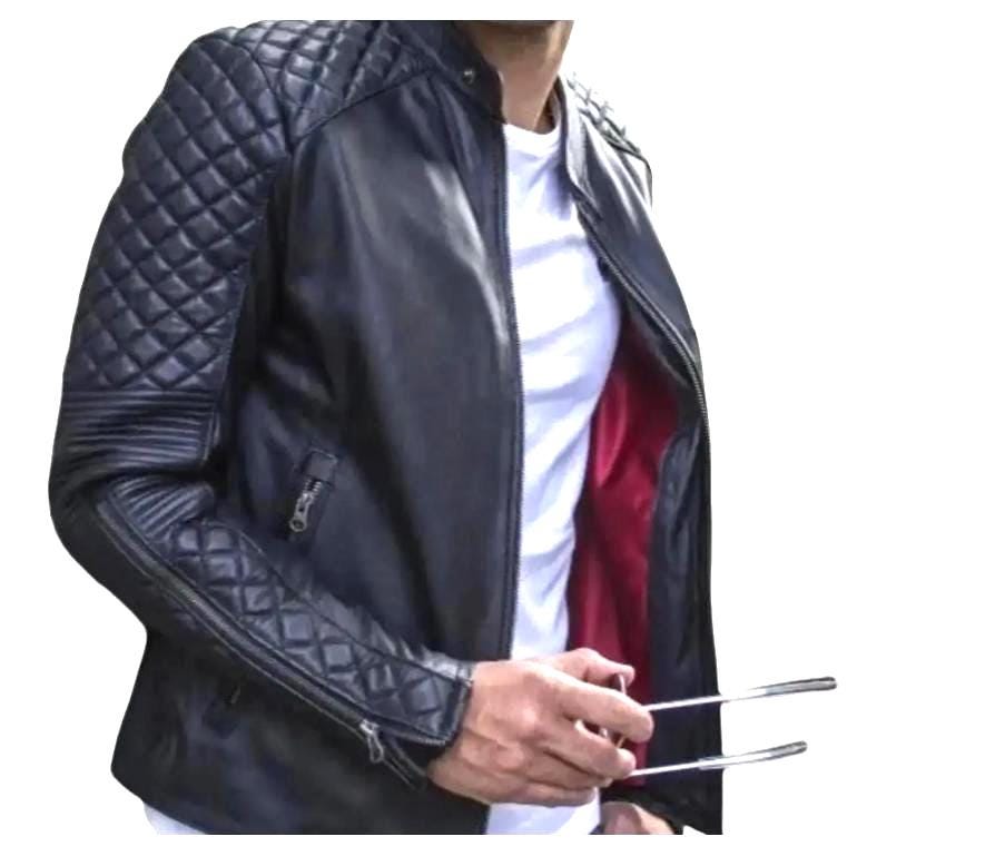 Men's Sheepskin Leather Cafe Racer Jacket Black Motorcycle Men's Sheepskin Leather Cafe Racer Jacket Black Motorcycle