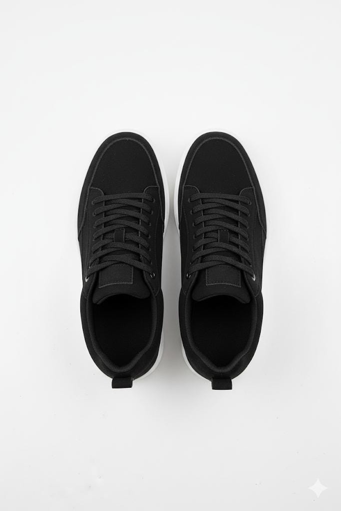 Men's Black Canvas Sneakers With White Platform Sole Men's Black Canvas Sneakers With White Platform Sole