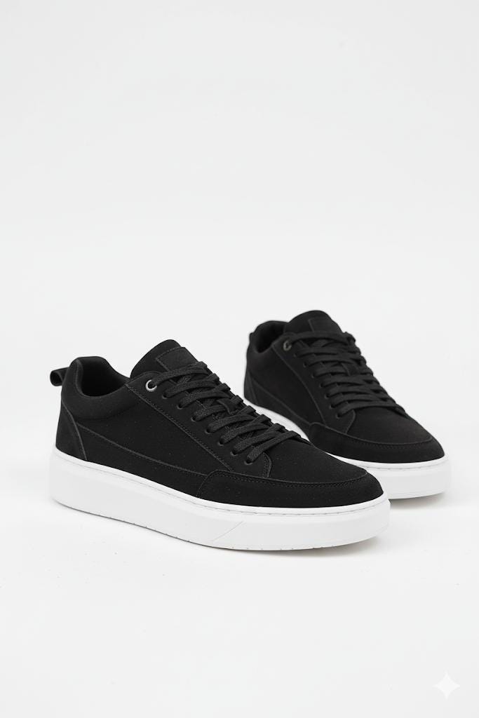 Men's Black Canvas Sneakers With White Platform Sole Men's Black Canvas Sneakers With White Platform Sole