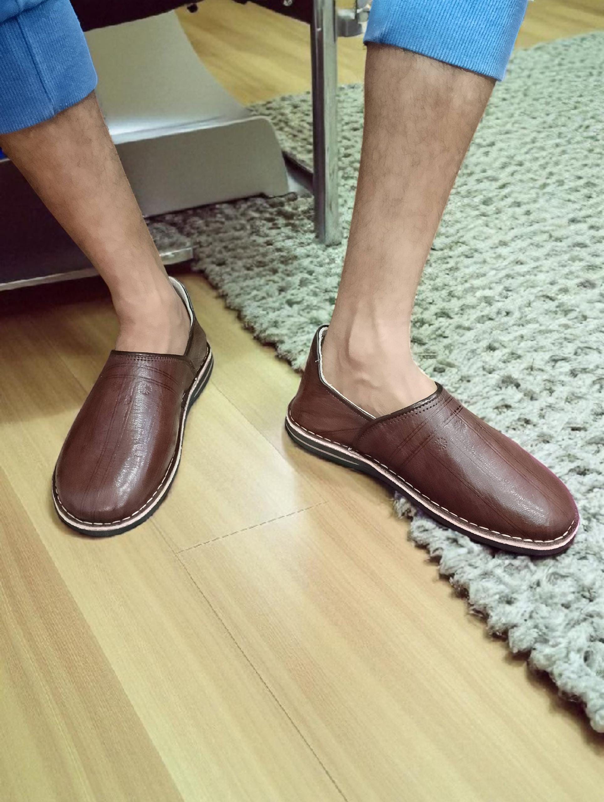 Rich Dark Brown Moroccan Leather Babouche Handmade Traditional Rich Dark Brown Moroccan Leather Babouche Handmade Traditional