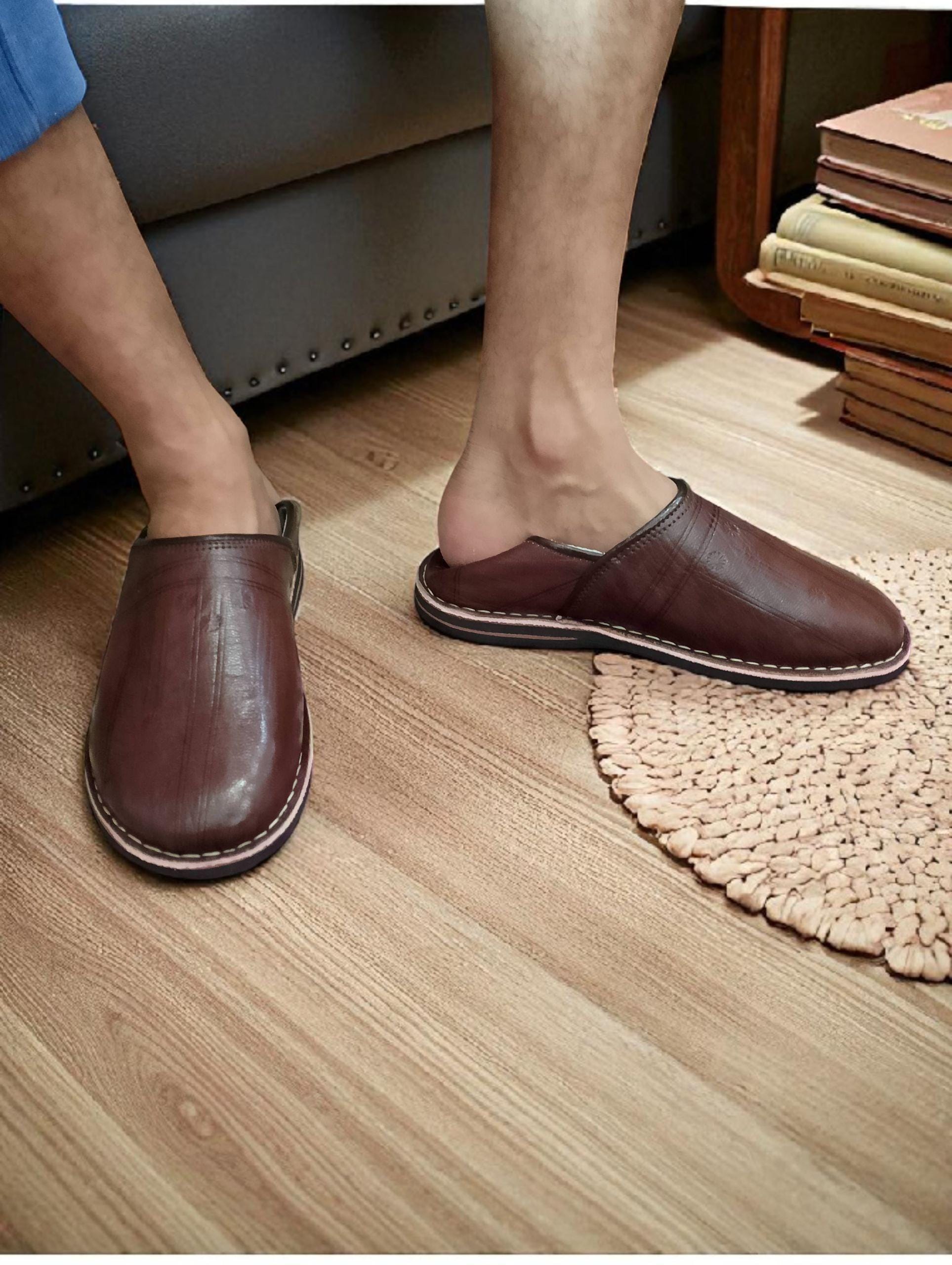 Rich Dark Brown Moroccan Leather Babouche Handmade Traditional Rich Dark Brown Moroccan Leather Babouche Handmade Traditional